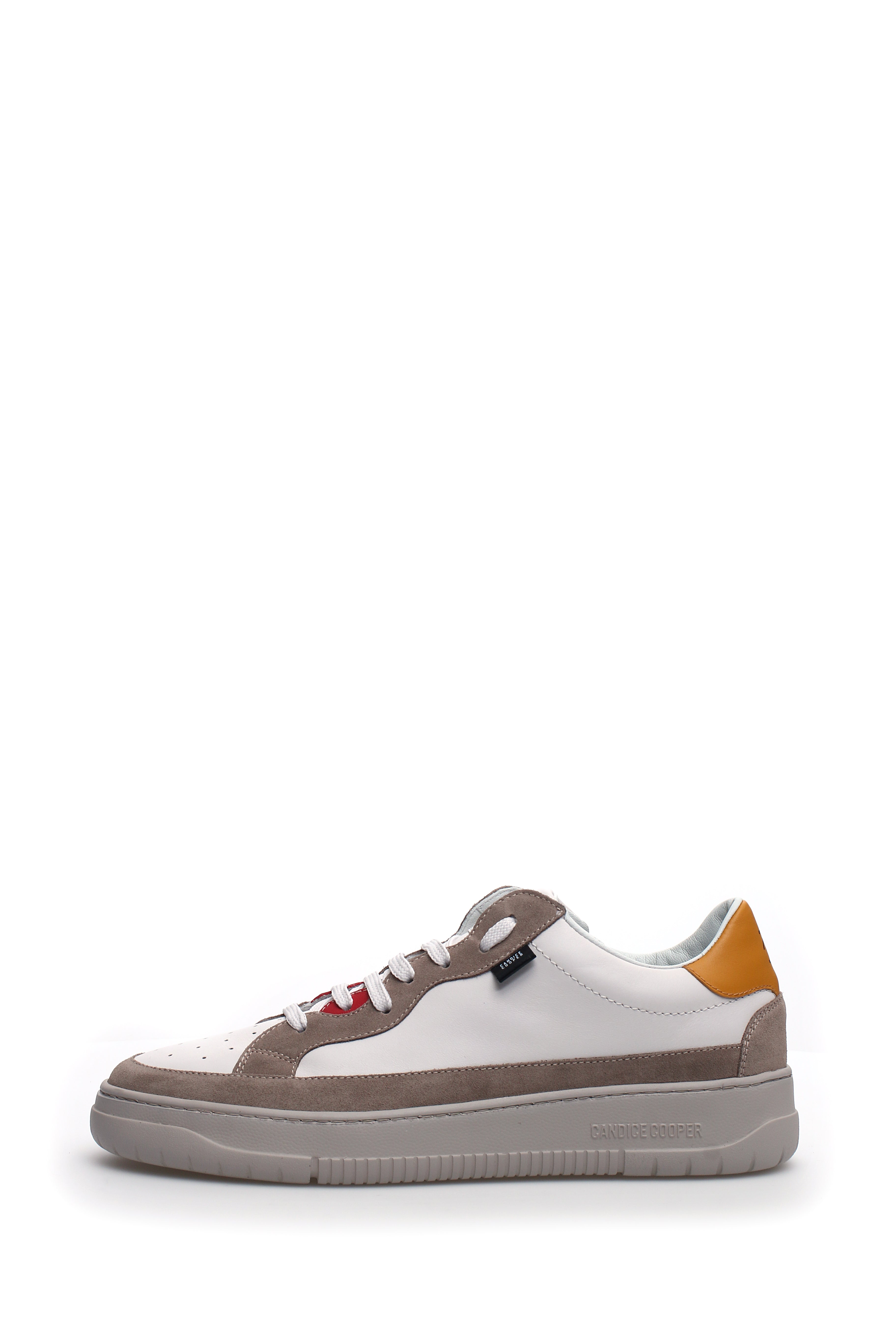 Laced Low-Top Shoes With Taupe Suede Overlays And Mustard Accents