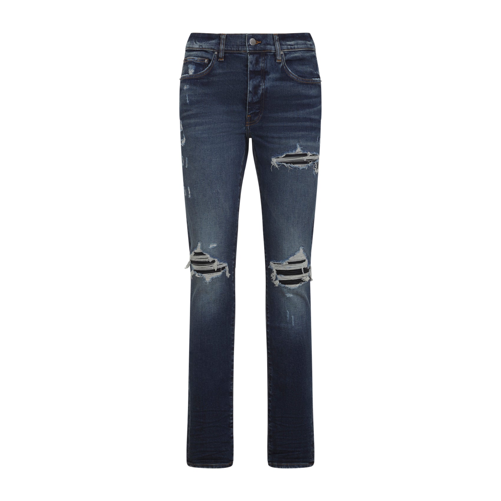 Distressed Blue Jeans With Edgy Ripped Details