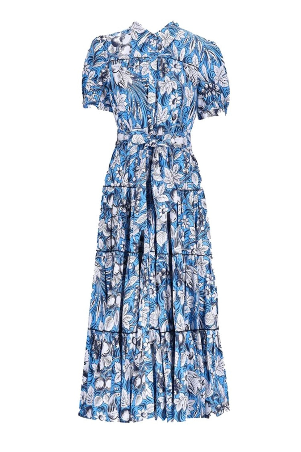 Statement Midi Dress With Puff Sleeves And Tiered Skirt