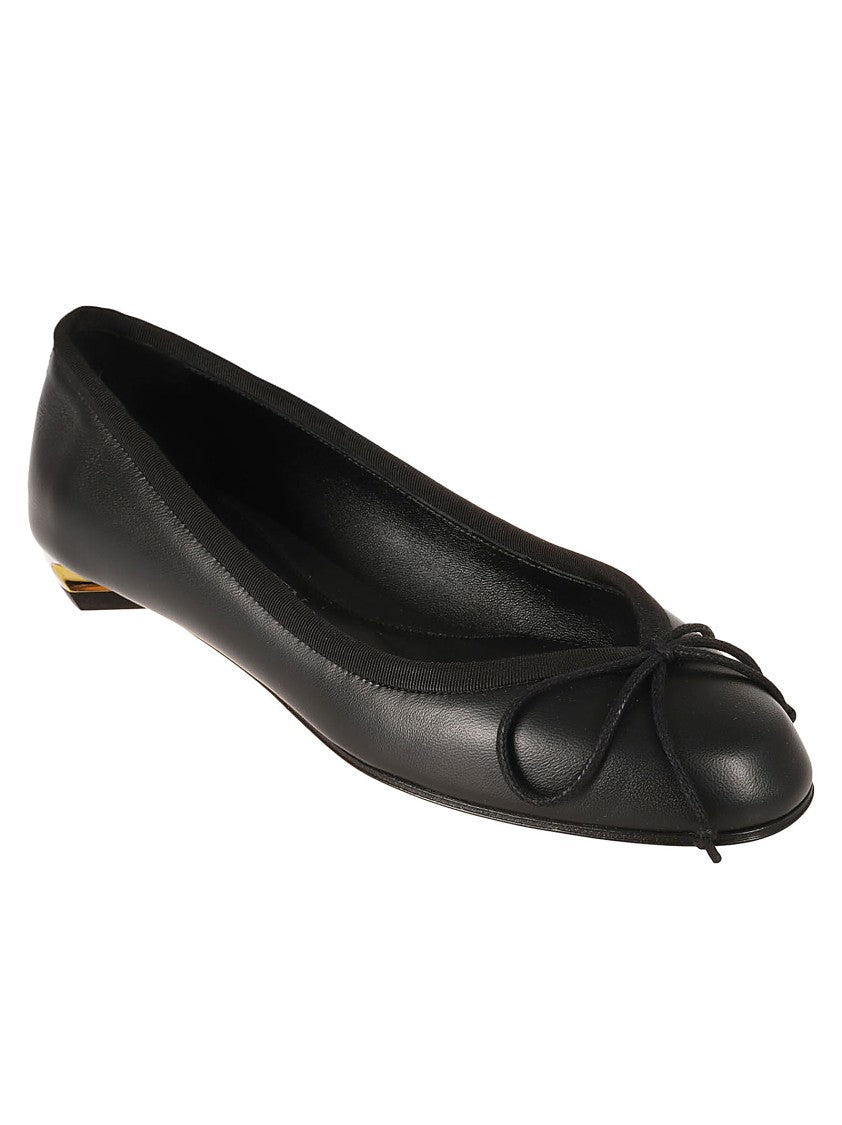Rounded Toe Flats With Bow Detail