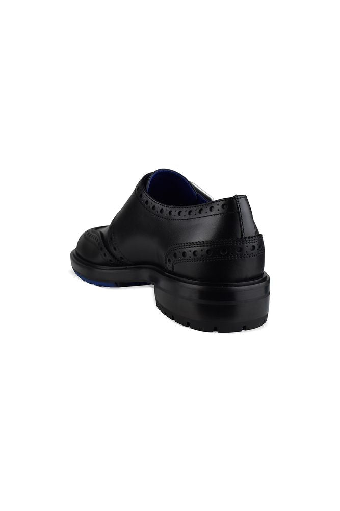 Black Leather Oxford Brogue Loafers With Silver Buckles