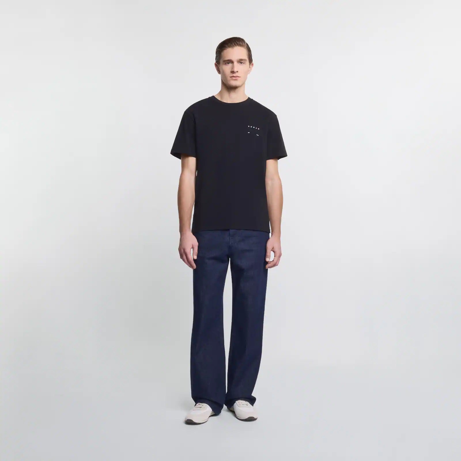 Minimalist Black T-Shirt With Calfskin Blend