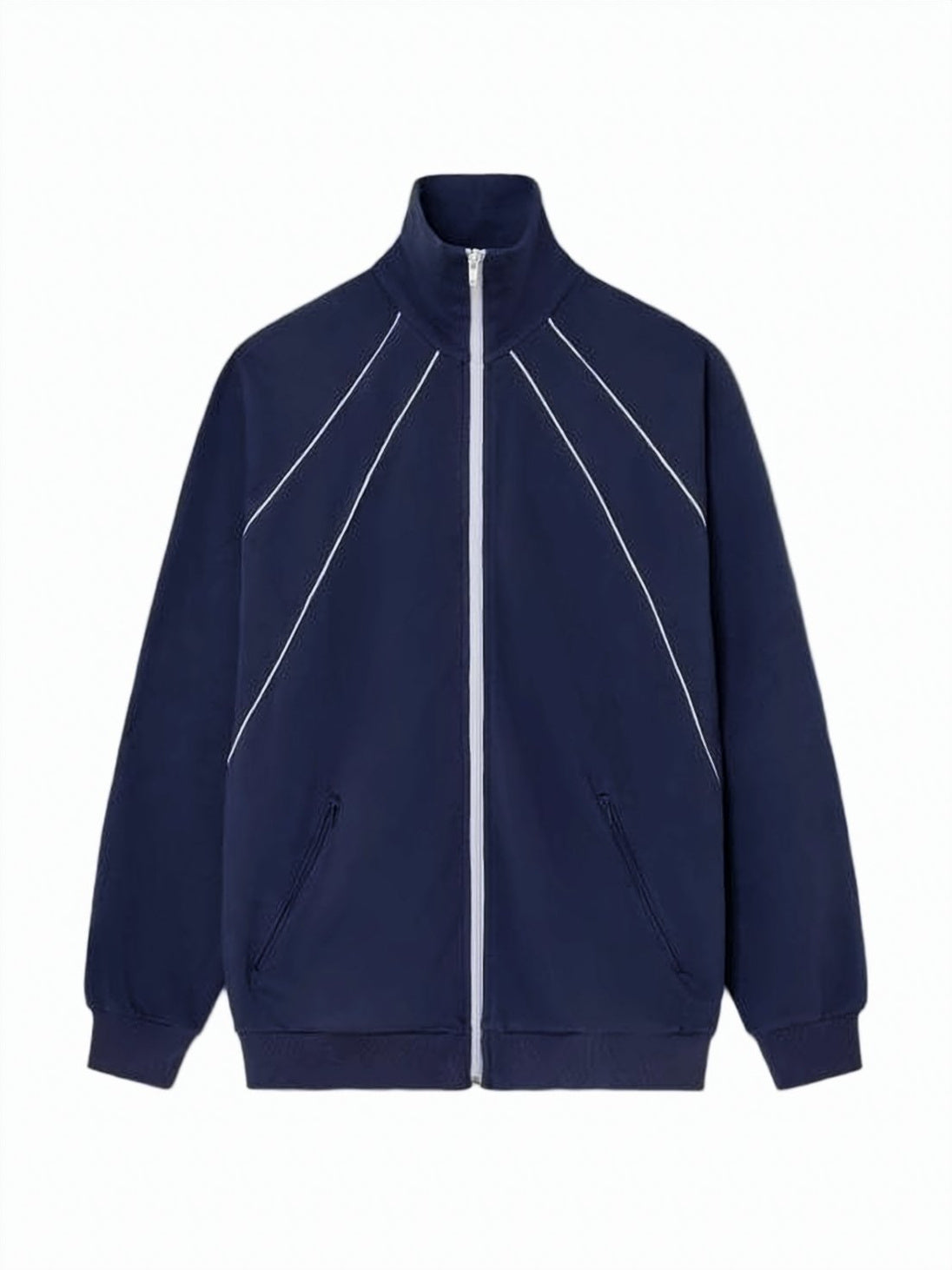 Blue High-Collar Organic Cotton Piping Jacket