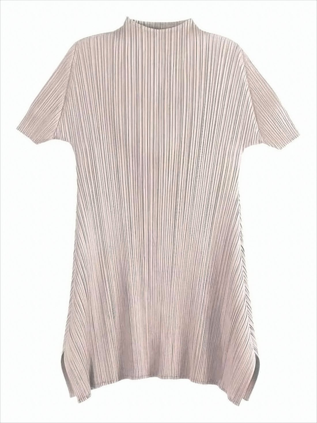 Finely Pleated Long Dress with Flared Hem