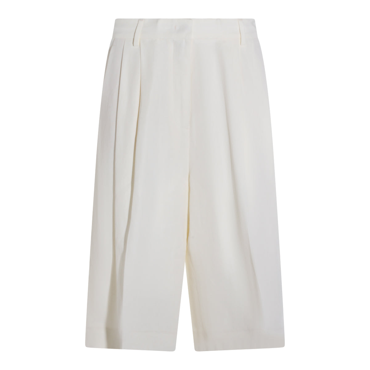 Tailored White Shorts With Front Pleats