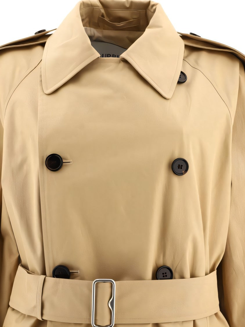 Classic Double-Breasted Trench Coat With Belted Waist