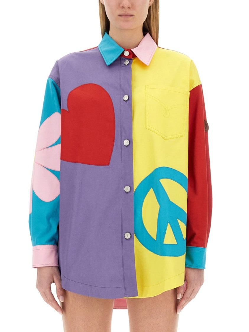 Oversized Printed Shirt With Eclectic Patchwork Design
