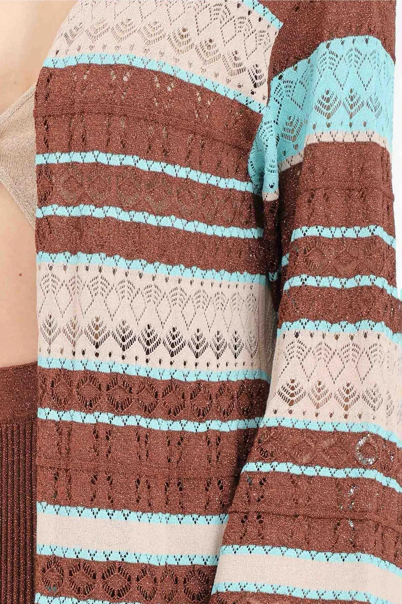 Viscose/Polyester Cardigan - Brown/Beige