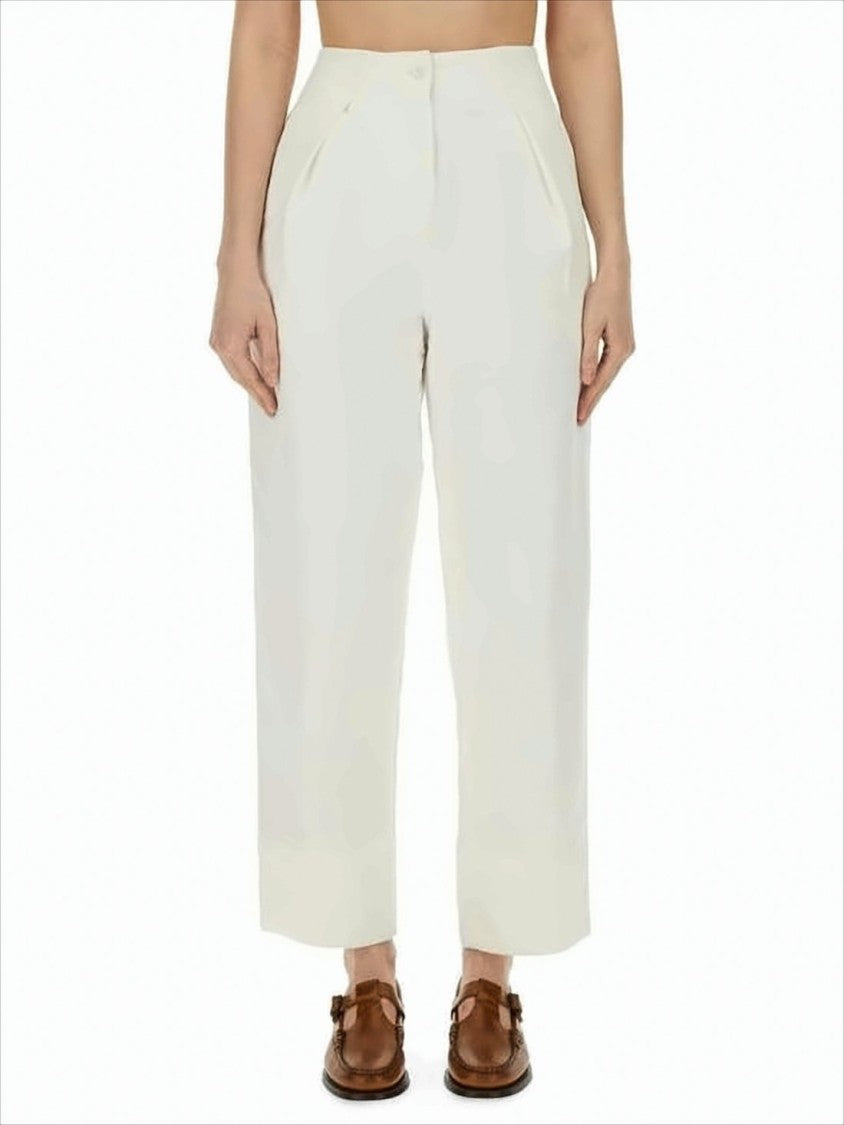 High-Waist Straight-Leg Pants with Cuffed Hem