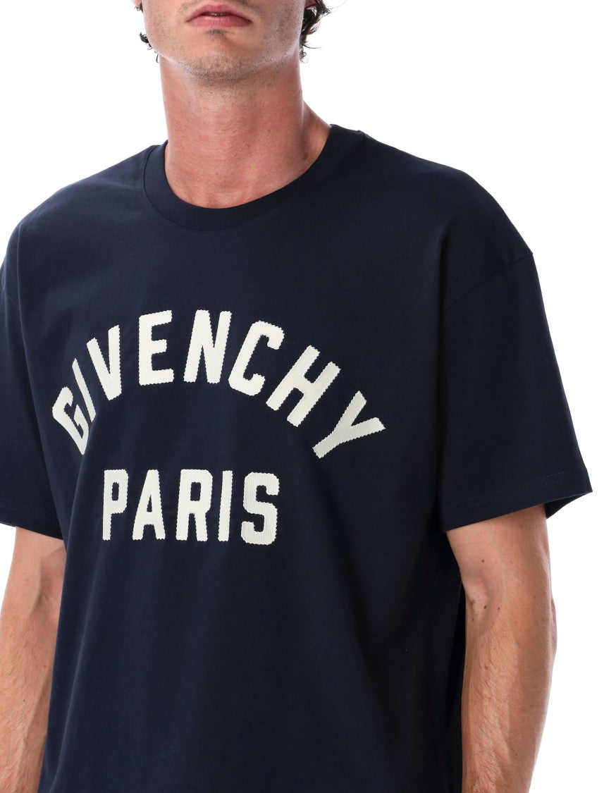 Granatowy T-shirt bawełniany z logo Paryża
