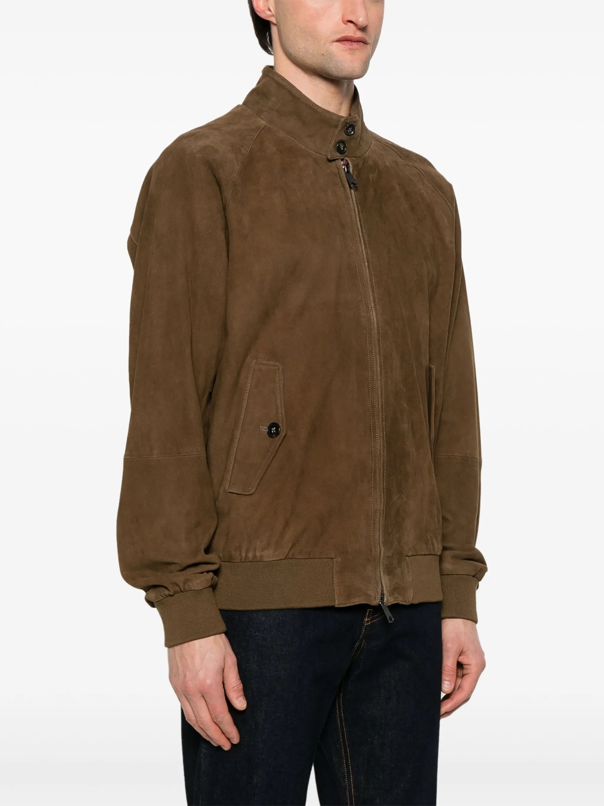 Brown Suede Tartan Lining Casual Jacket