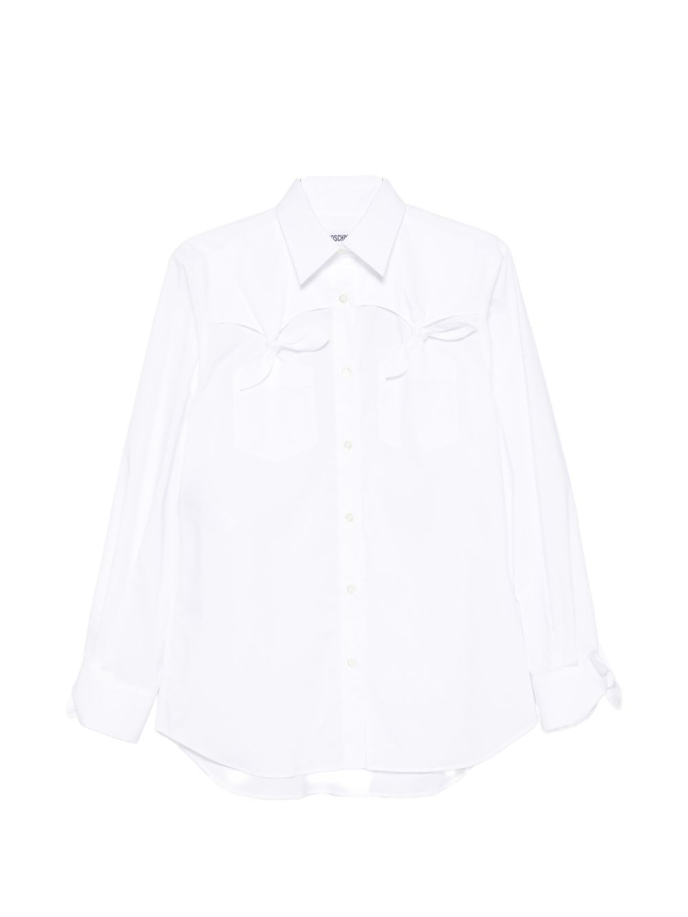 White Bow Detail Point Collar Top