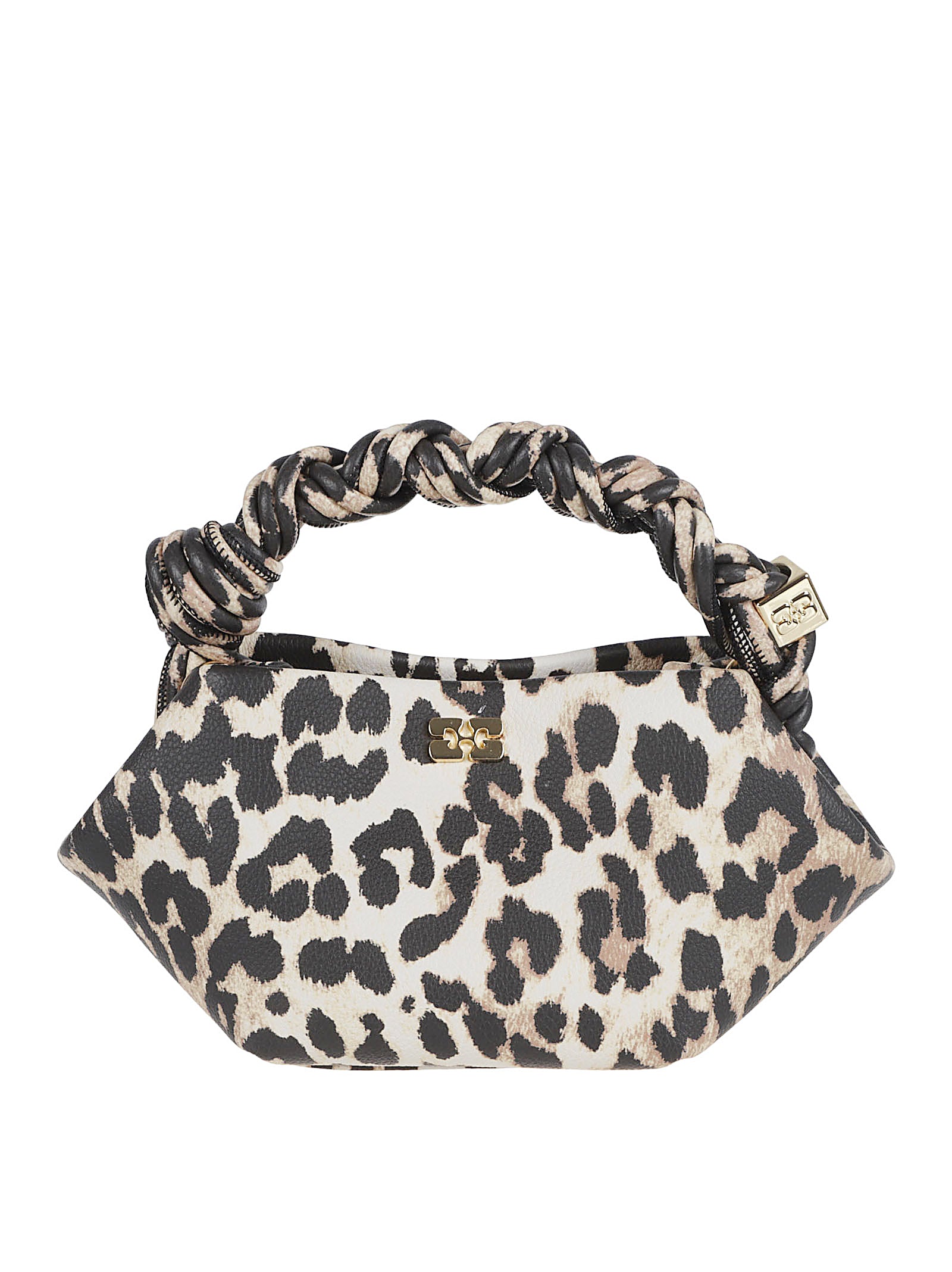 Leopard Print Bag with Braided Top Handle and Adjustable Strap