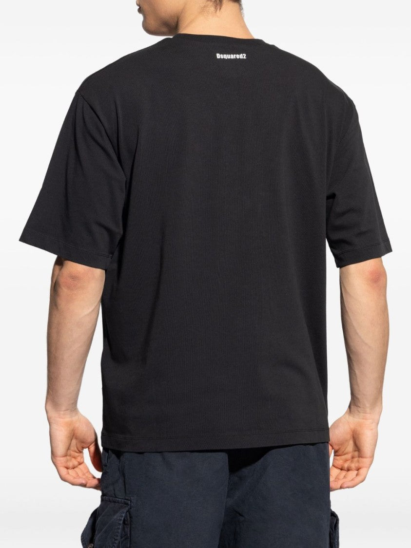 Black and White Print Cotton T-Shirt