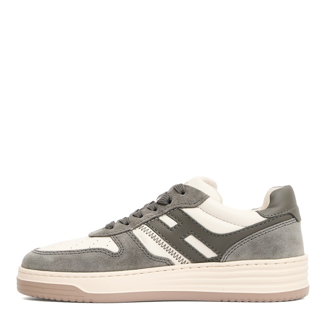 Grey White Leather Basket Cam Sneakers
