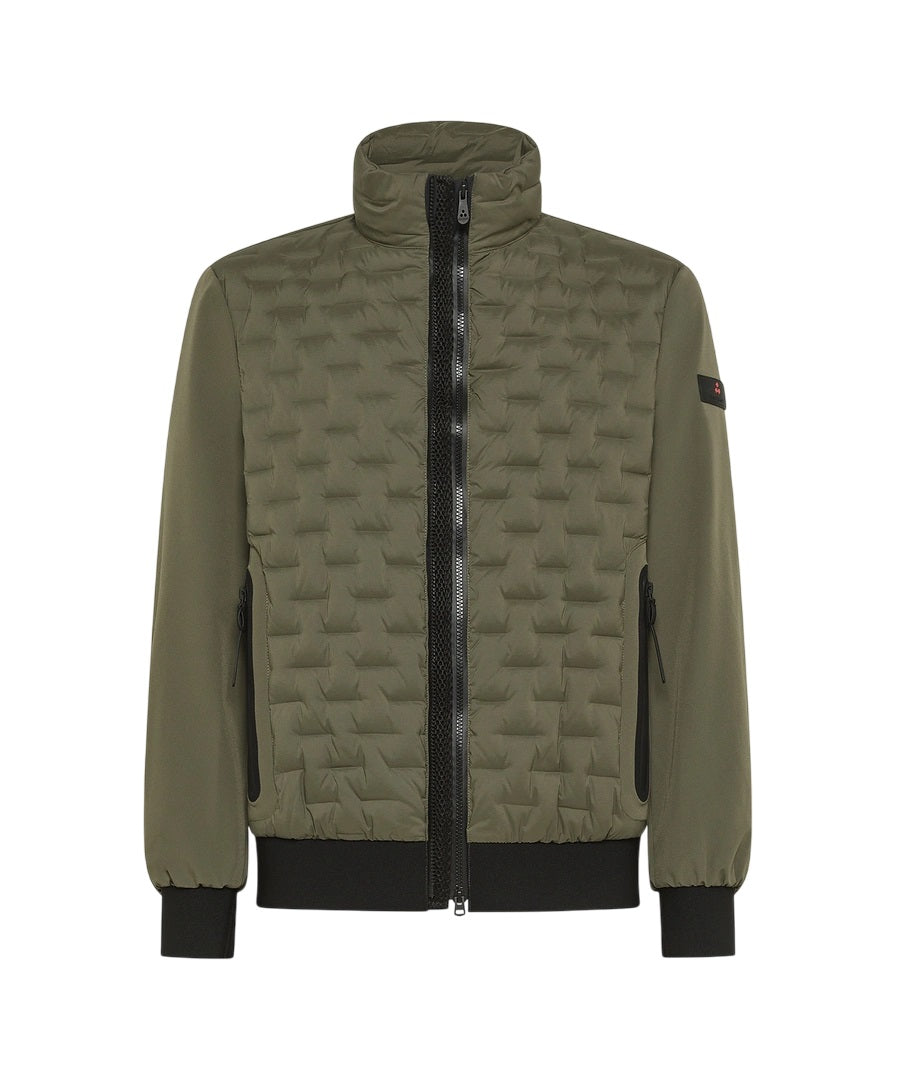 Medium-Length Dual-Material Bomber Jacket With Geometric Quilting