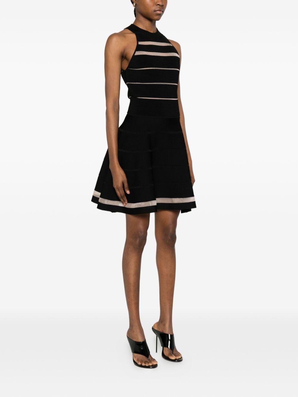 Sleeveless A-Line Dress with Ribbed Bodice and Striped Accents