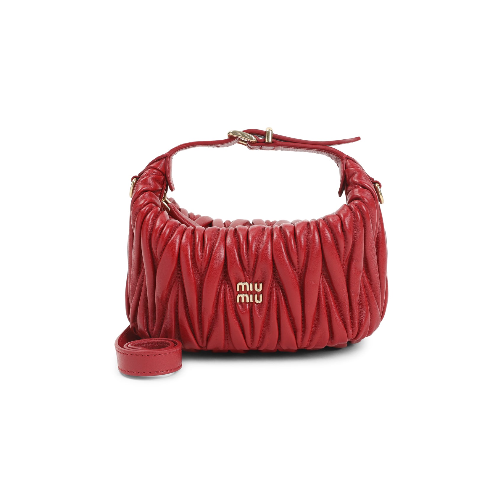 Compact Ruched Red Leather Clutch Bag