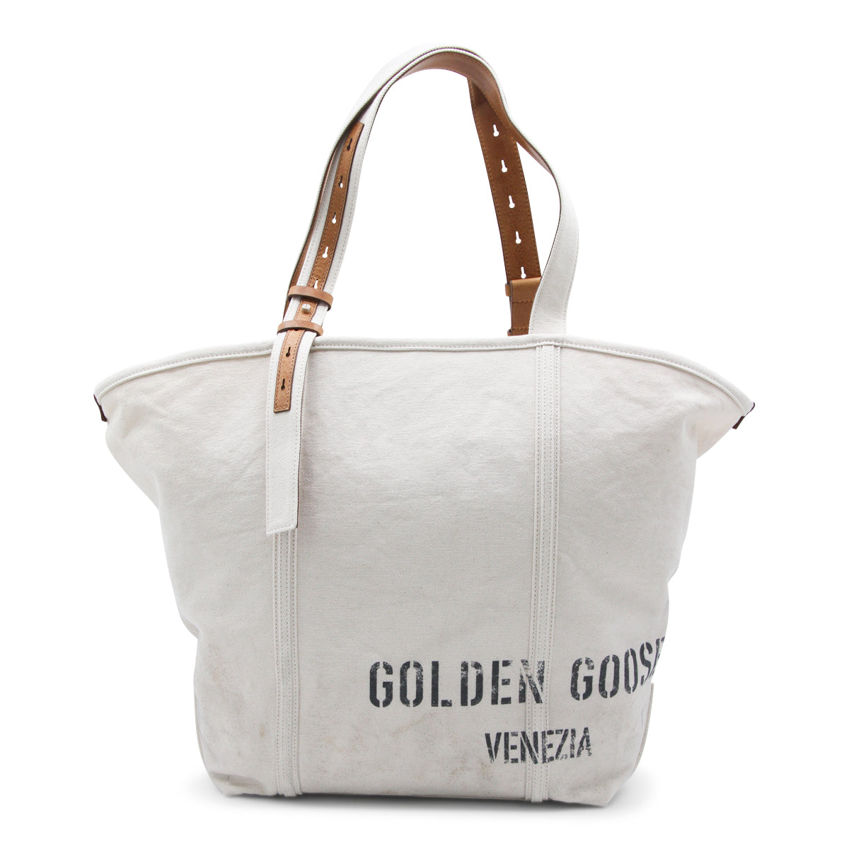 Beige Canvas Tote Bag with Leather Straps