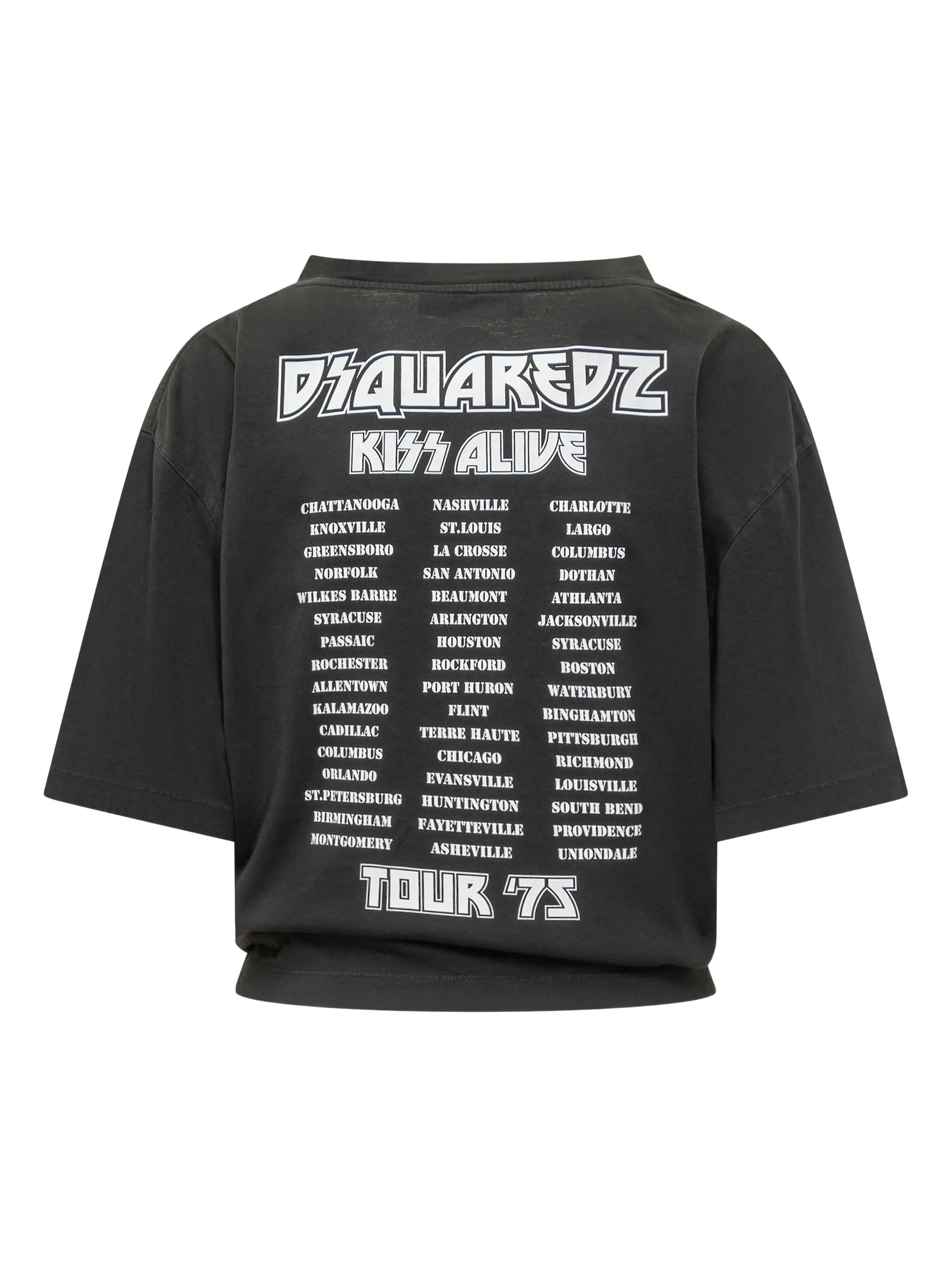 Cropped Black Studded Kiss Graphic T-Shirt