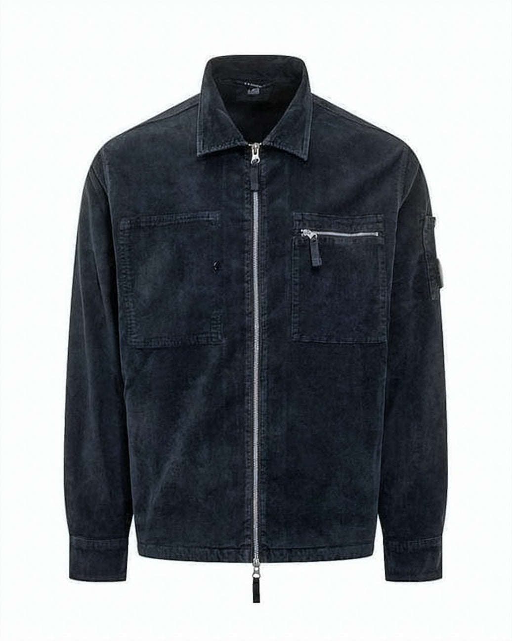 Corduroy Zip-Up Shirt with Classic Collar