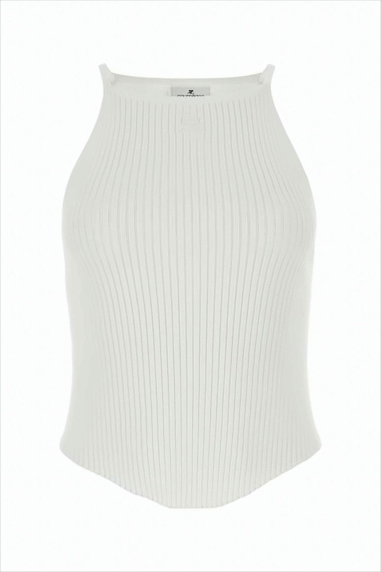 Ribbed Fitted Sleeveless Top with Design