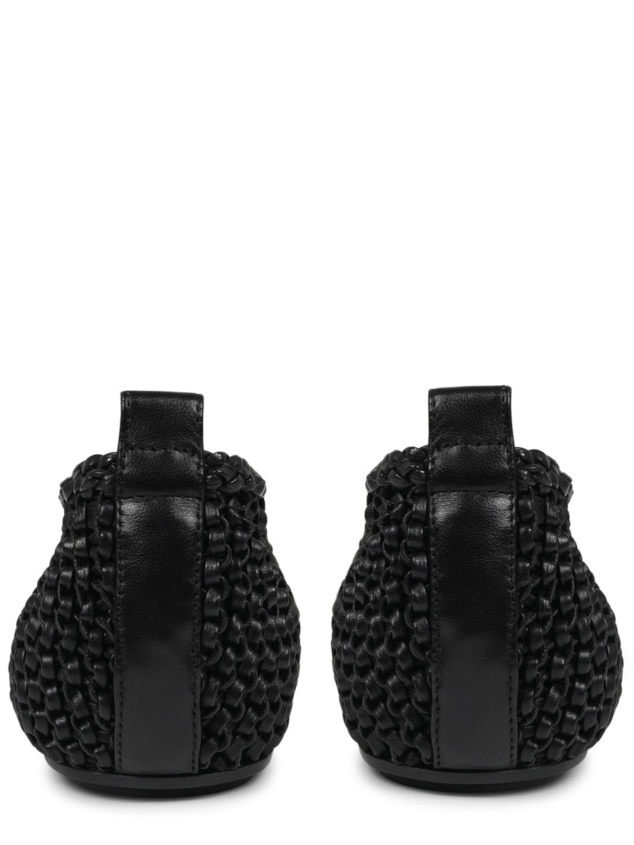 Woven Black Leather Ballerina Flats With Artisanal Detailing