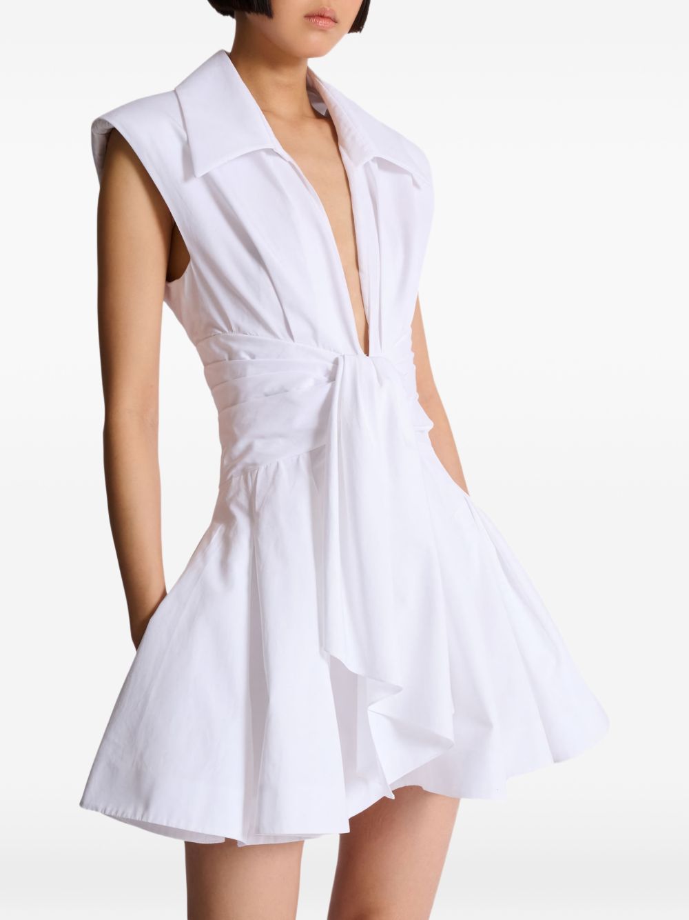 White Sleeveless Front Tie A-Line Dress
