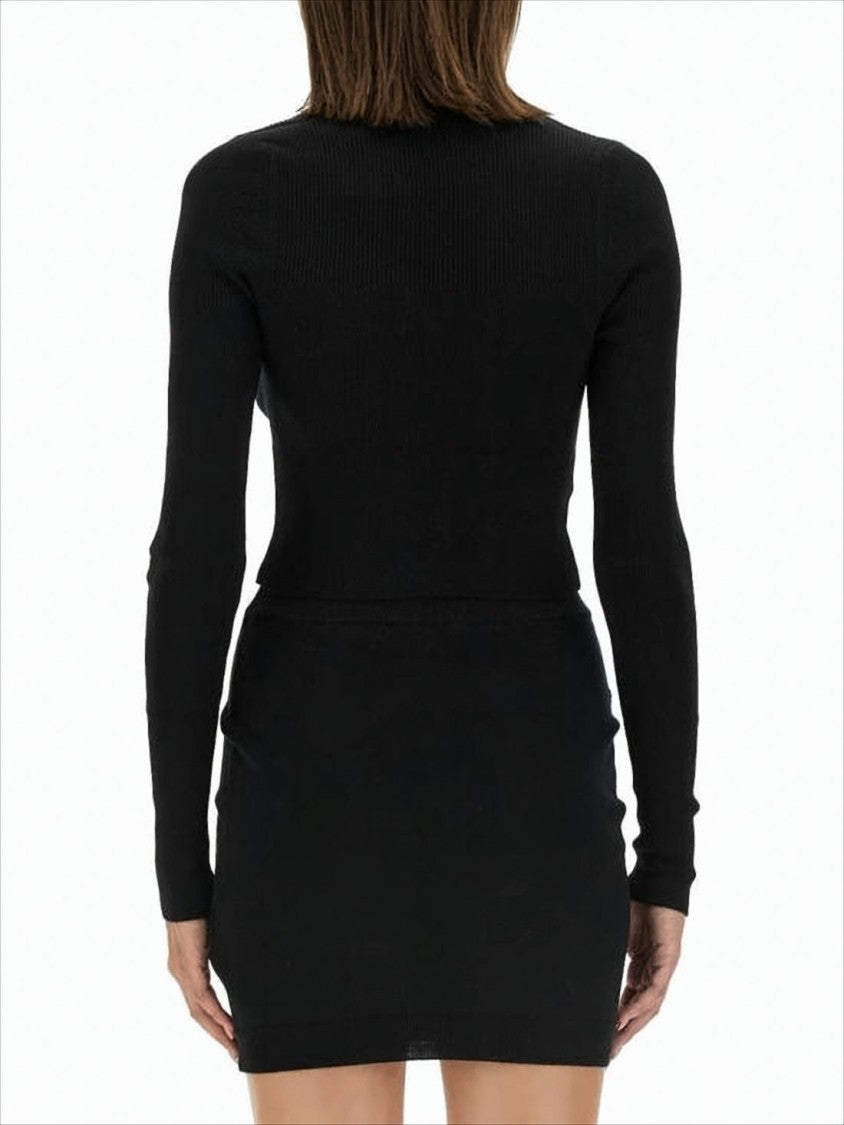 Cropped Black Sweater with Deep V-Neckline