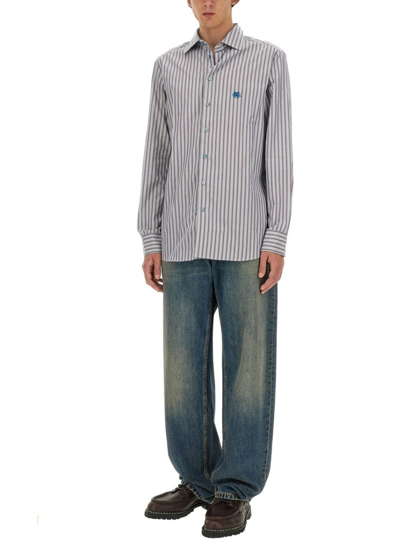 Pegasus Logo Shirt With Vertical Striped Pattern