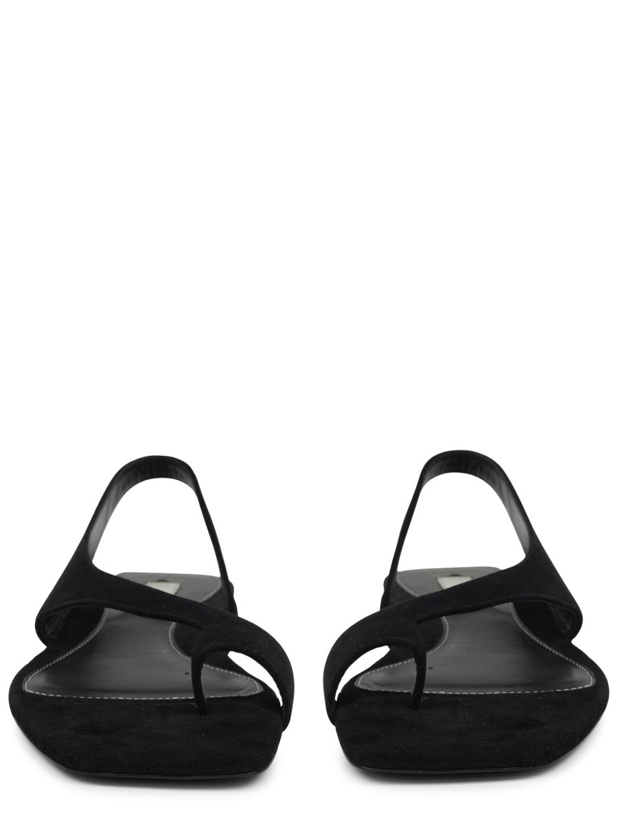 Sleek Suede Sandal With Unique Toe Loop Strap
