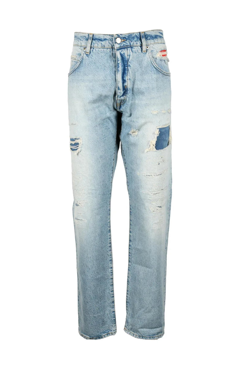 Jeans in Cotton and Hemp - Light Blue