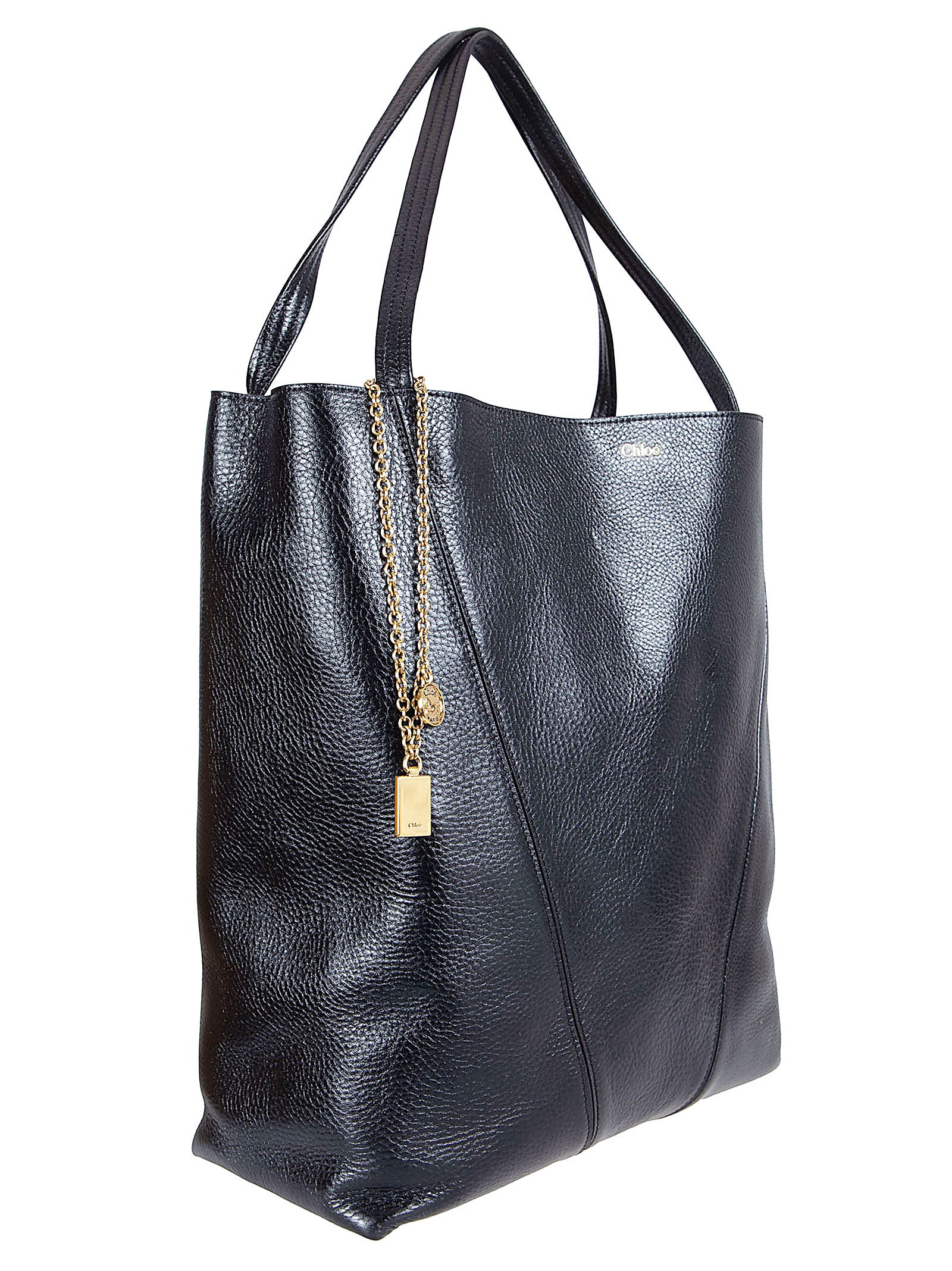 Textured Leather Tote with Gold-tone Chain Accents