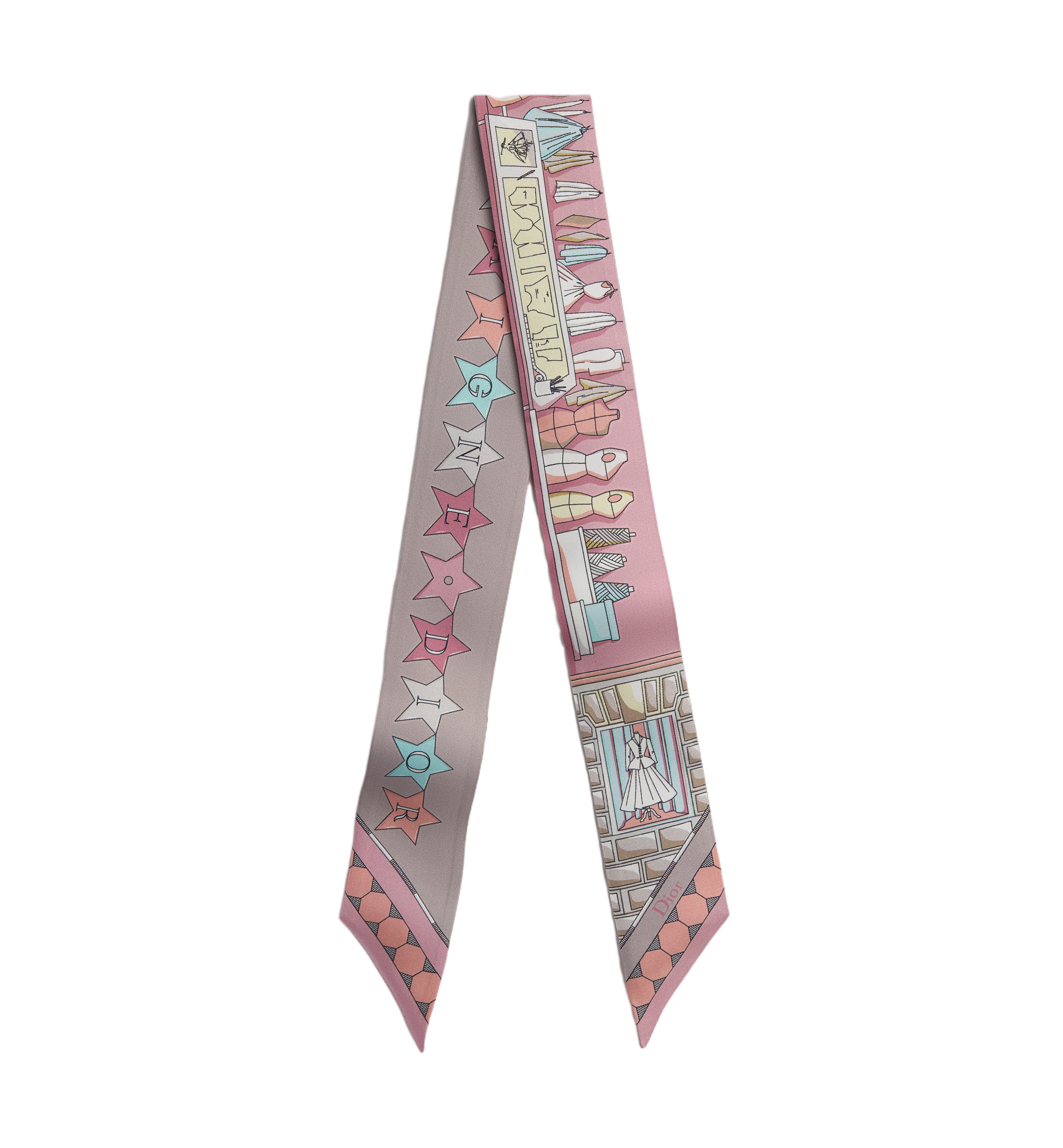 Pastel Pink Scarf With Artistic Star Illustrations
