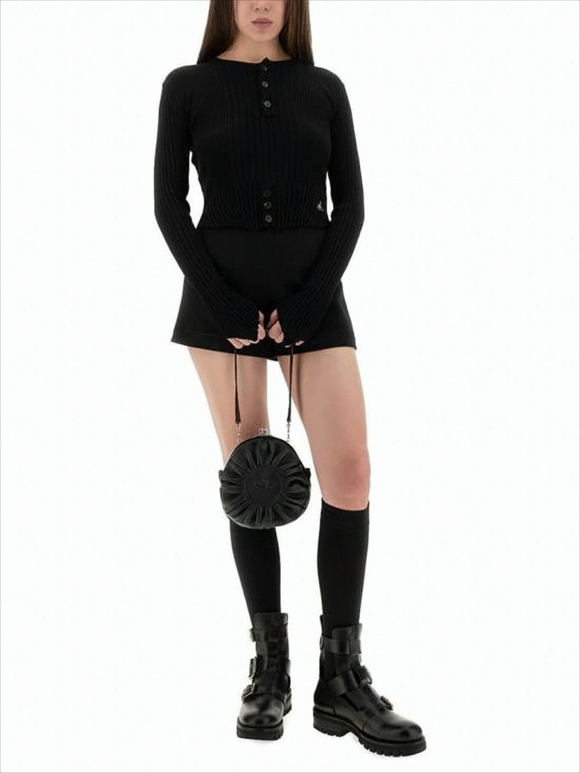 Cropped Fitted Knit Sweater with Button Placket
