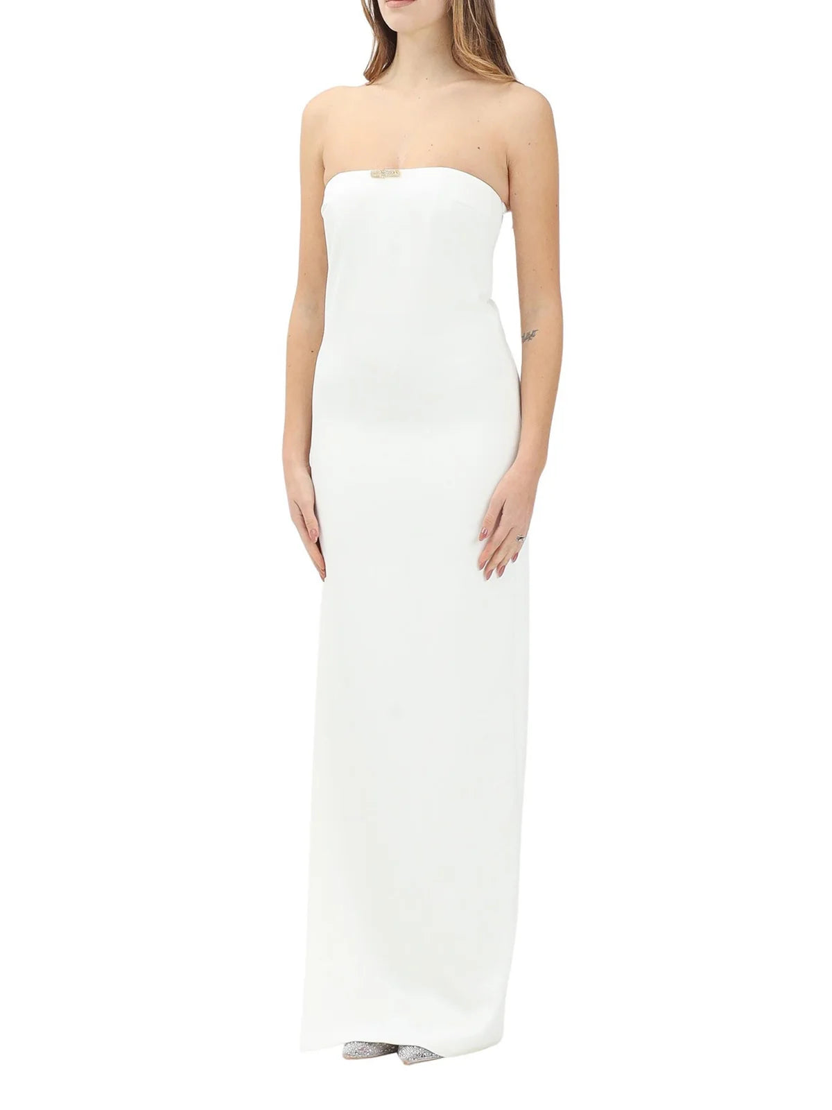 White Polyester Elastane Long Dress