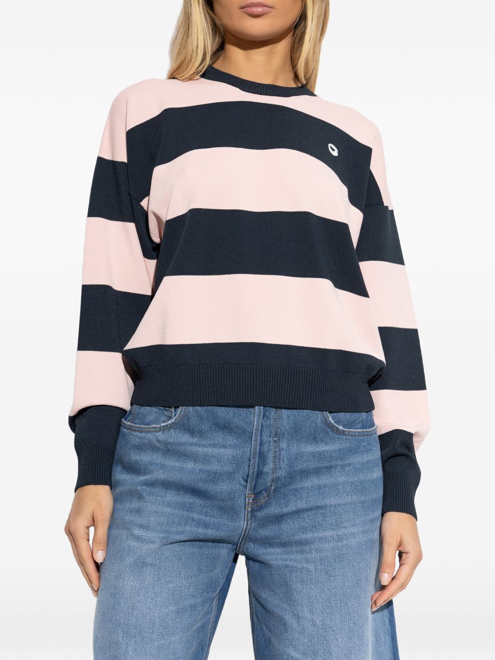 Wide Striped Long-Sleeved Top With Logo Detail