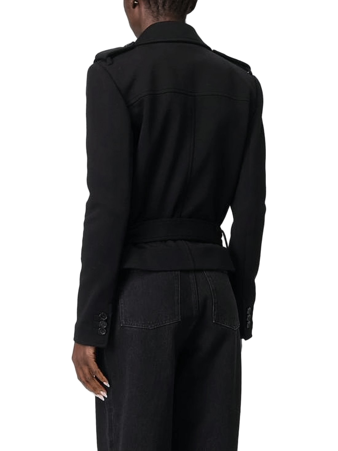 Cropped Double-Breasted Coat with Wide Lapel