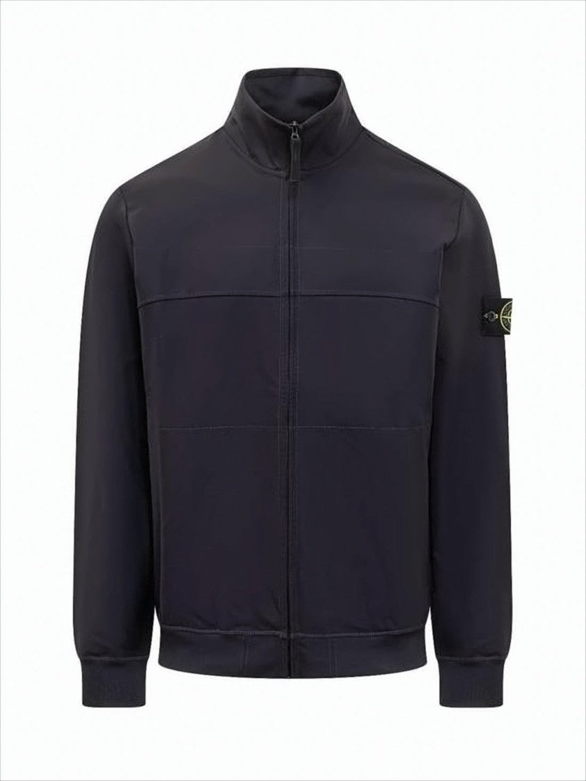 High Collar Jacket with Zipper and Distinctive Patch
