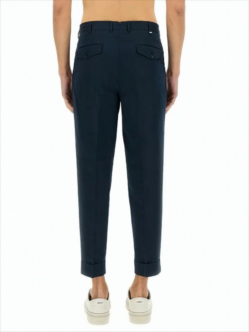 Tailored Blue Straight Pants with Cuffed Hems