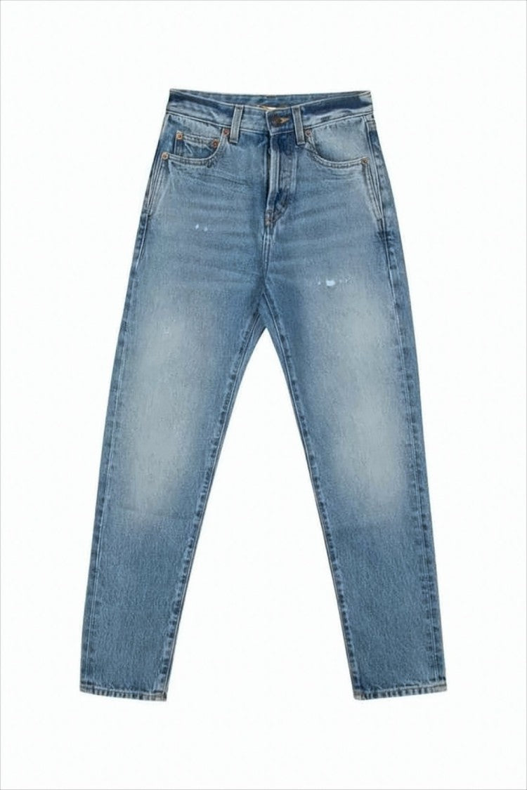 Tapered Leg Denim Pants with Classic Five-Pocket Design