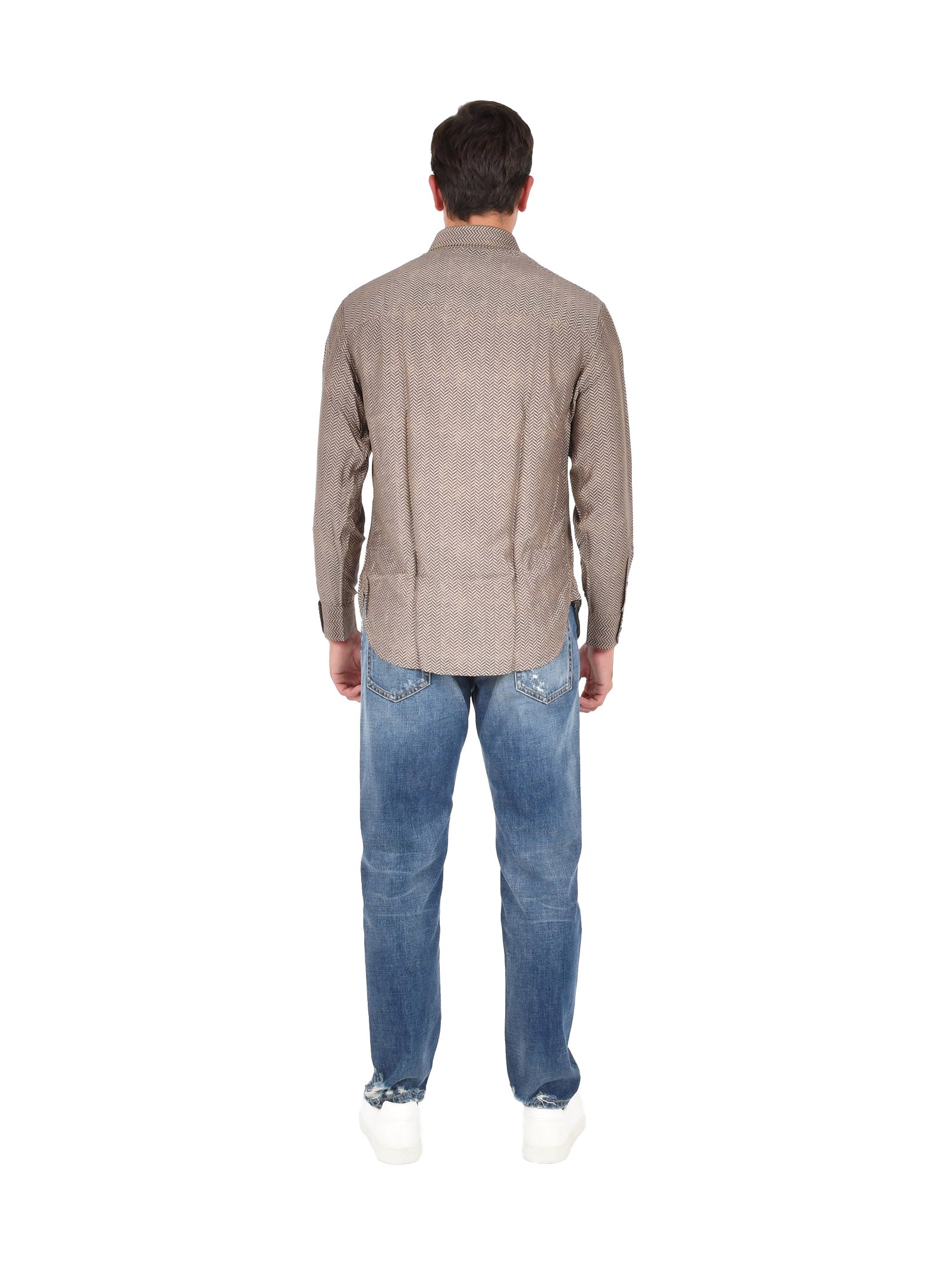 Long-Sleeve Chevron Pattern Shirt In Silk-Modal Blend