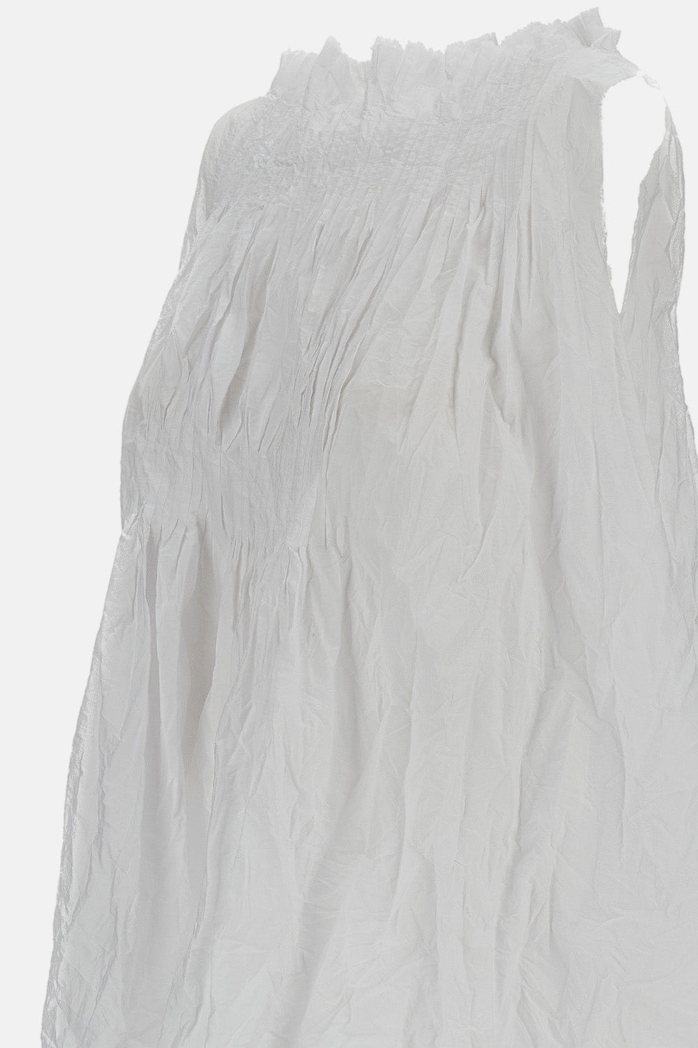 White Ruched Crinkled Cotton Top