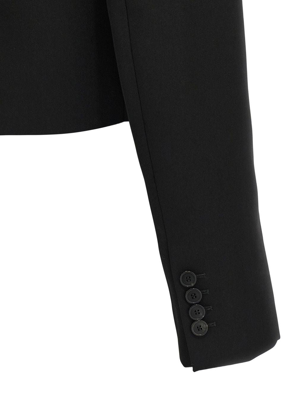 Cropped Tailored Jacket In Black Grain De Poudre Wool
