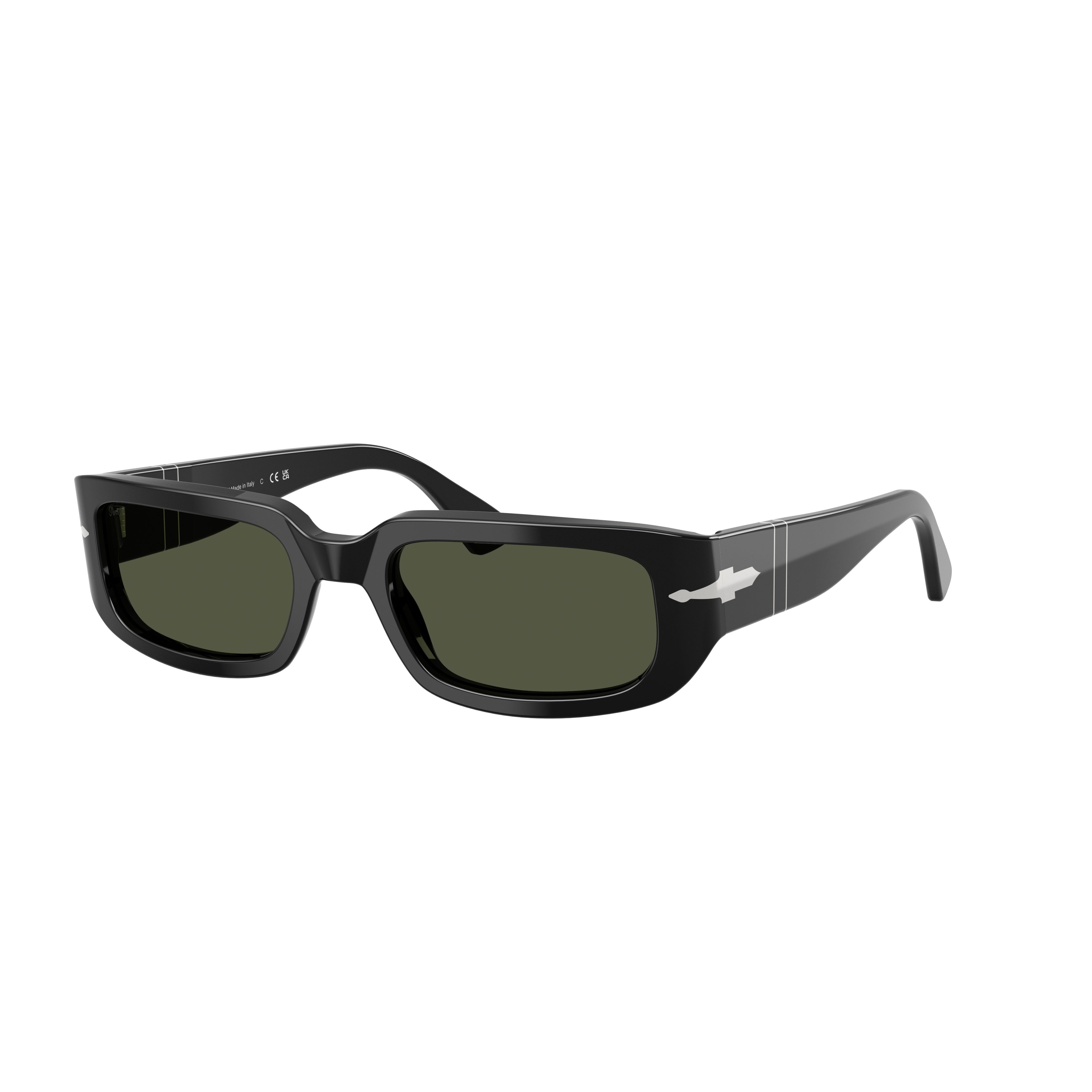 0po3385s Rectangular Black Acetate Sunglasses with Silver Accents