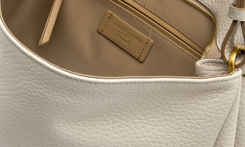 Sand Textured Leather Handbag with Magnetic Closure