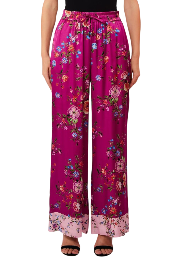 Viscose Satin Elastic Waist Palazzo Trousers