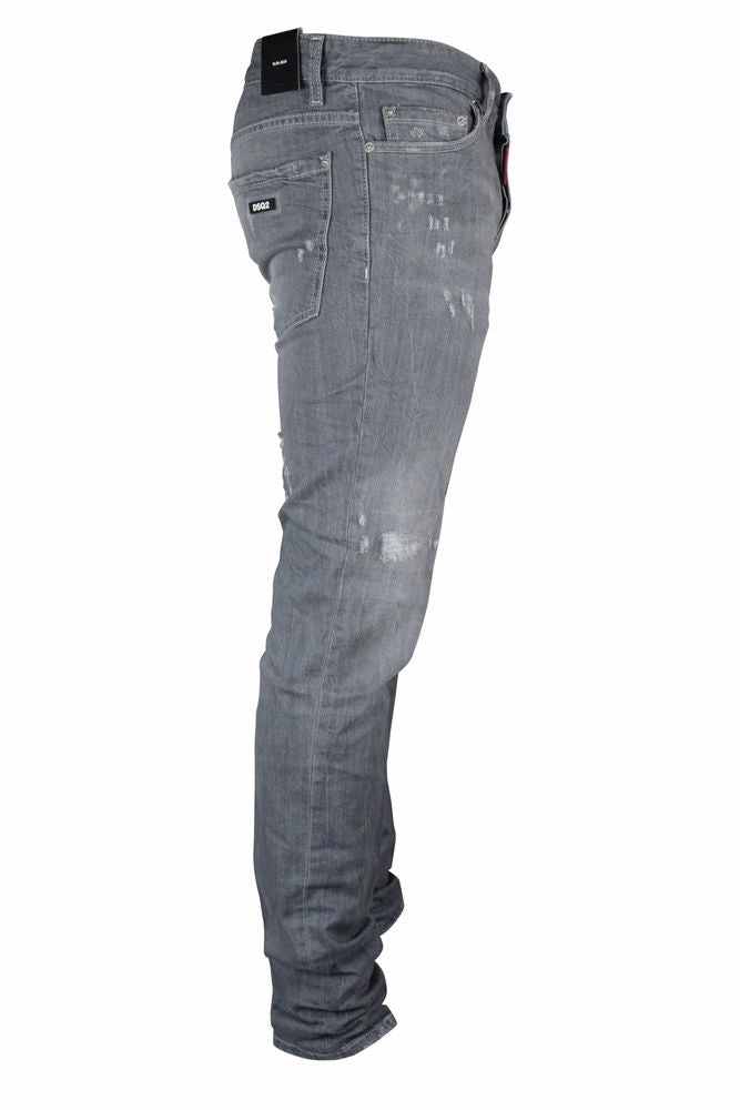 Light Gray Slim-Fit Jeans With Distressed Details
