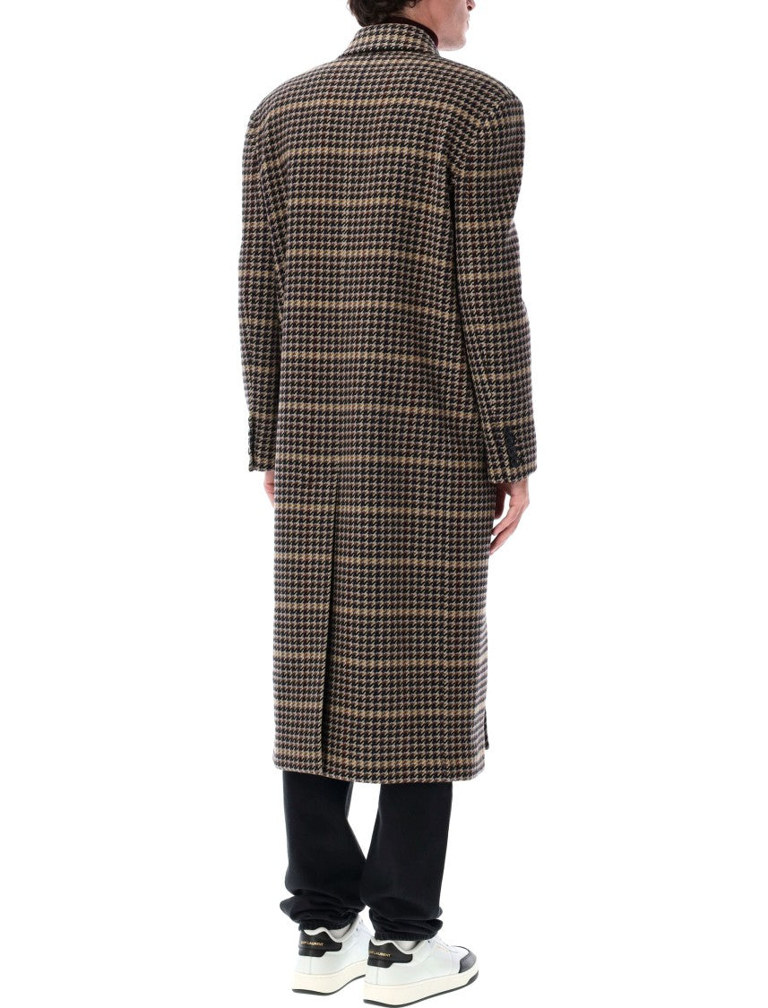 Checked Wool Long Coat
