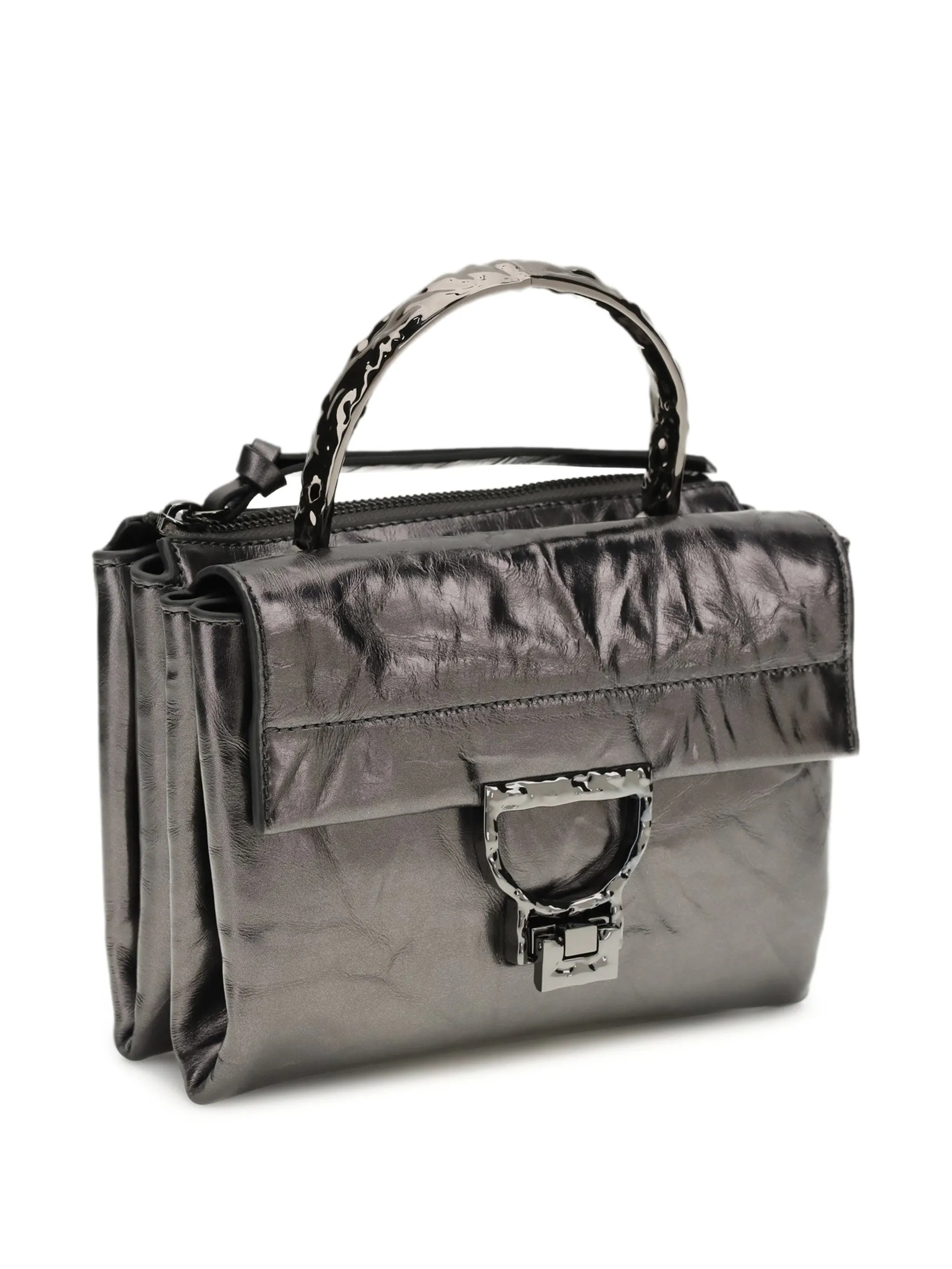Grey Glossy Crinkled Texture Handbag